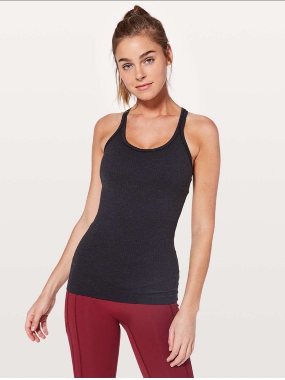 Lululemon Ebb To Street Tank Il Charcoal Black shelf bra w pads size 4